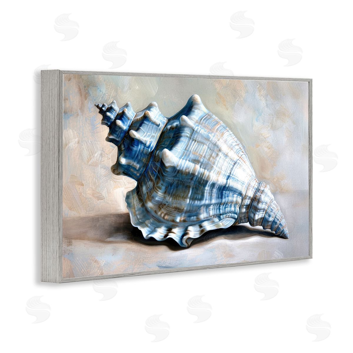 Classic Ocean Conch Grey Frame Print Wall Art, Home Decor by Petal Prints Design