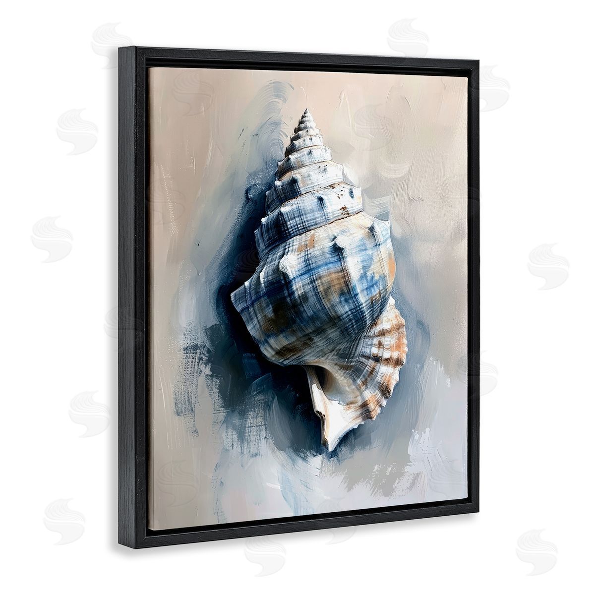Classic Ocean Shell Black Floating Frame Canvas Wall Art, Home Decor by Petal Prints Design
