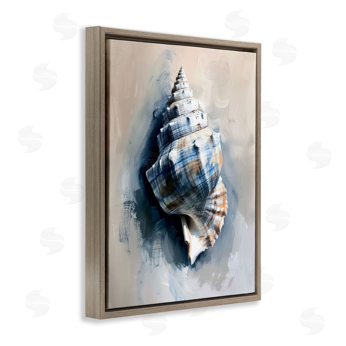 Classic Ocean Shell Brown Floating Frame Canvas Wall Art, Home Decor by Petal Prints Design