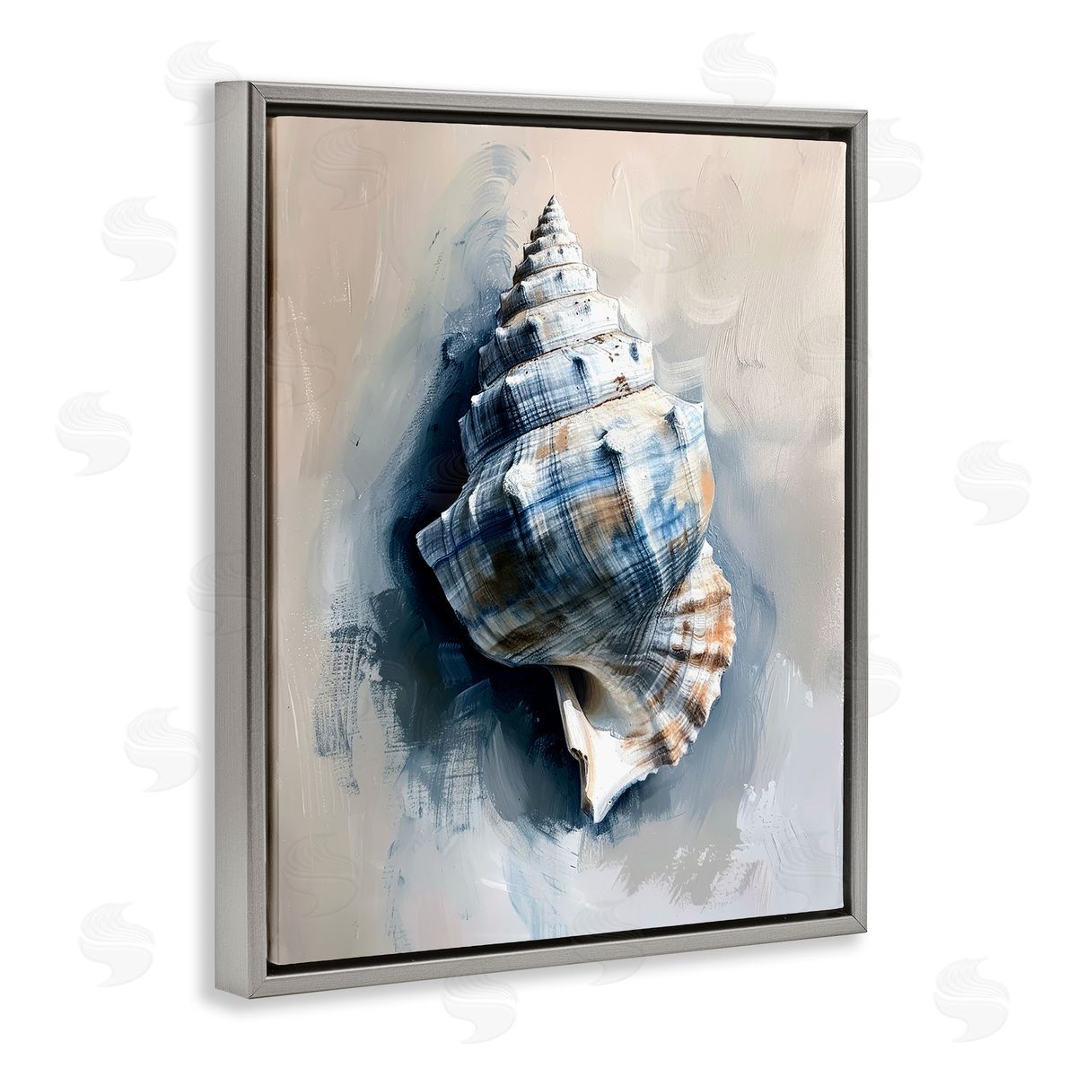 Classic Ocean Shell Grey Floating Frame Canvas Wall Art, Home Decor by Petal Prints Design