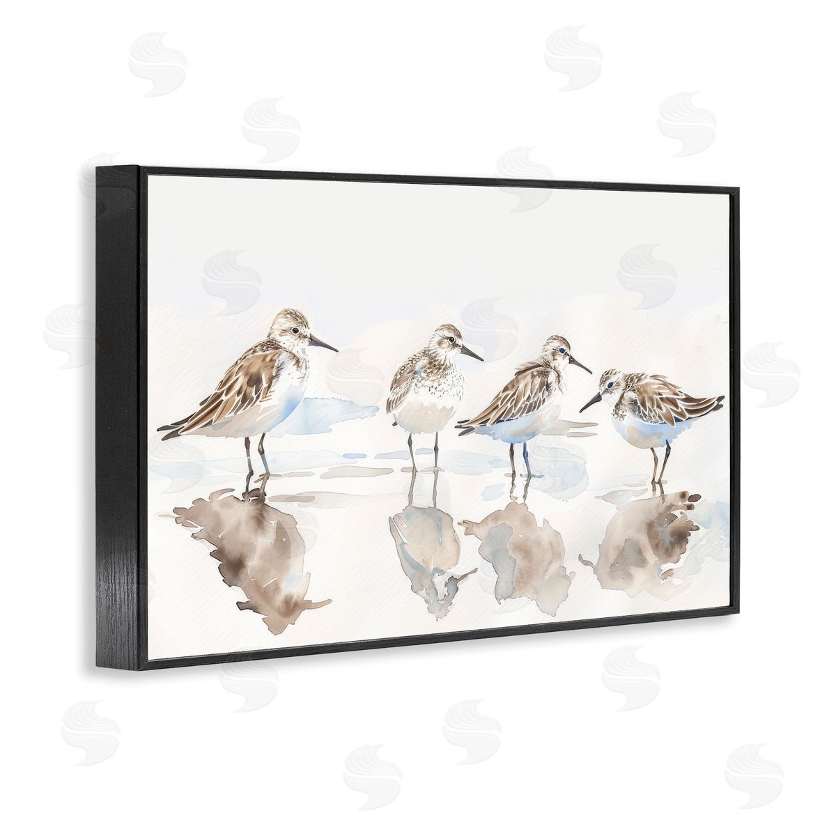 Sandpipers Shore Reflection Black Frame Print Wall Art, Home Decor by Petal Prints Design