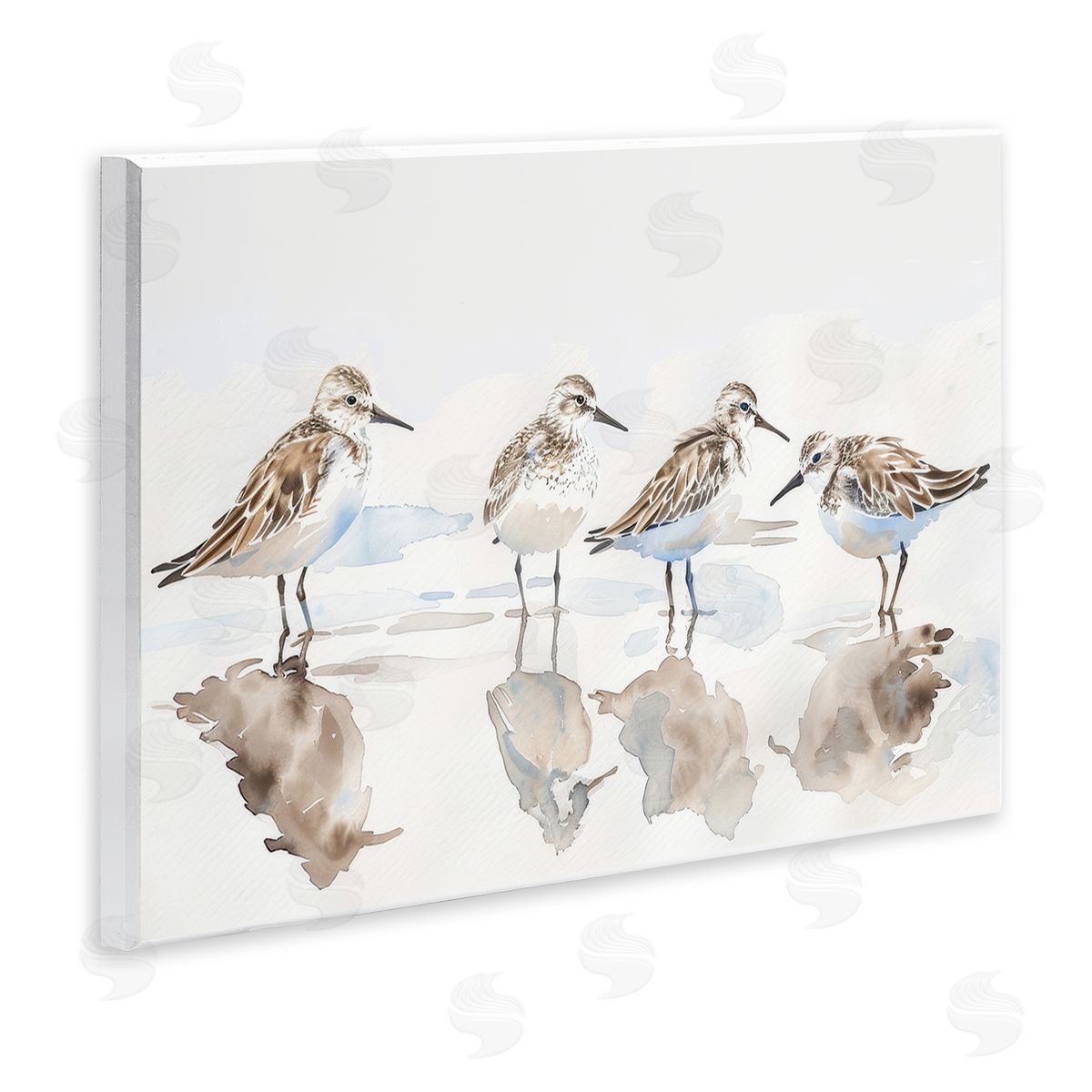 Sandpipers Shore Reflection Wood Plaque Wall Art, Home Decor by Petal Prints Design