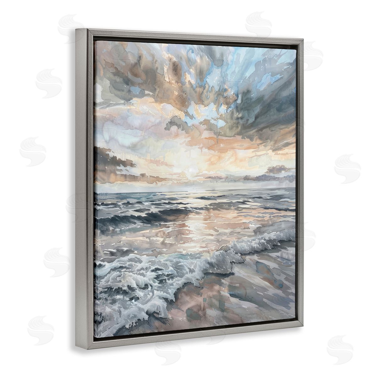 Cloud Break over Sea Grey Floating Frame Canvas Wall Art, Home Decor by Petal Prints Design