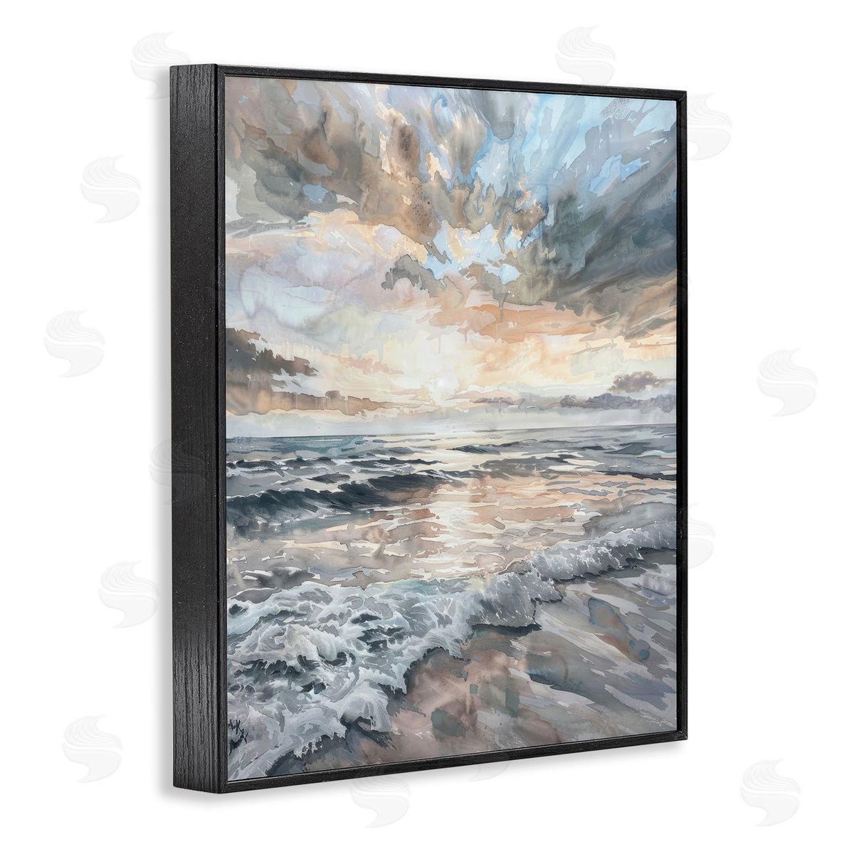 Cloud Break over Sea Black Frame Print Wall Art, Home Decor by Petal Prints Design