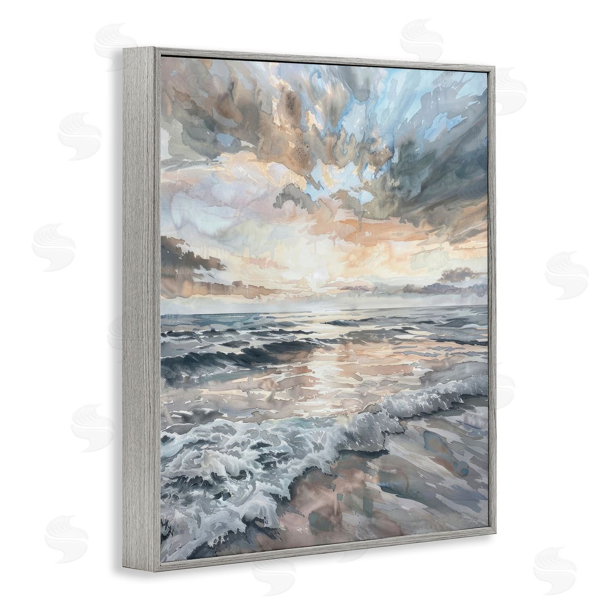 Cloud Break over Sea Grey Frame Print Wall Art, Home Decor by Petal Prints Design