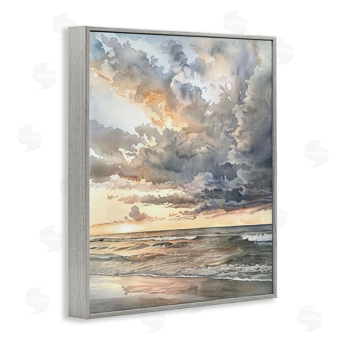 Moody Sea Cloudy View Grey Frame Print Wall Art, Home Decor by Petal Prints Design