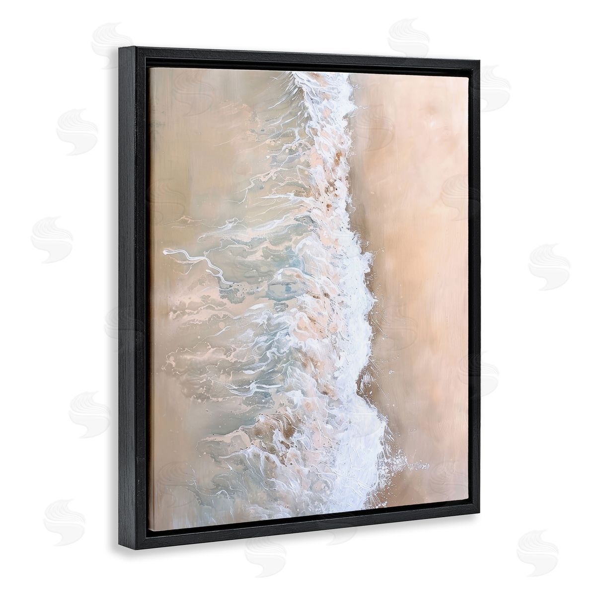 Neutral Coast Wave Crash Black Floating Frame Canvas Wall Art, Home Decor by Petal Prints Design