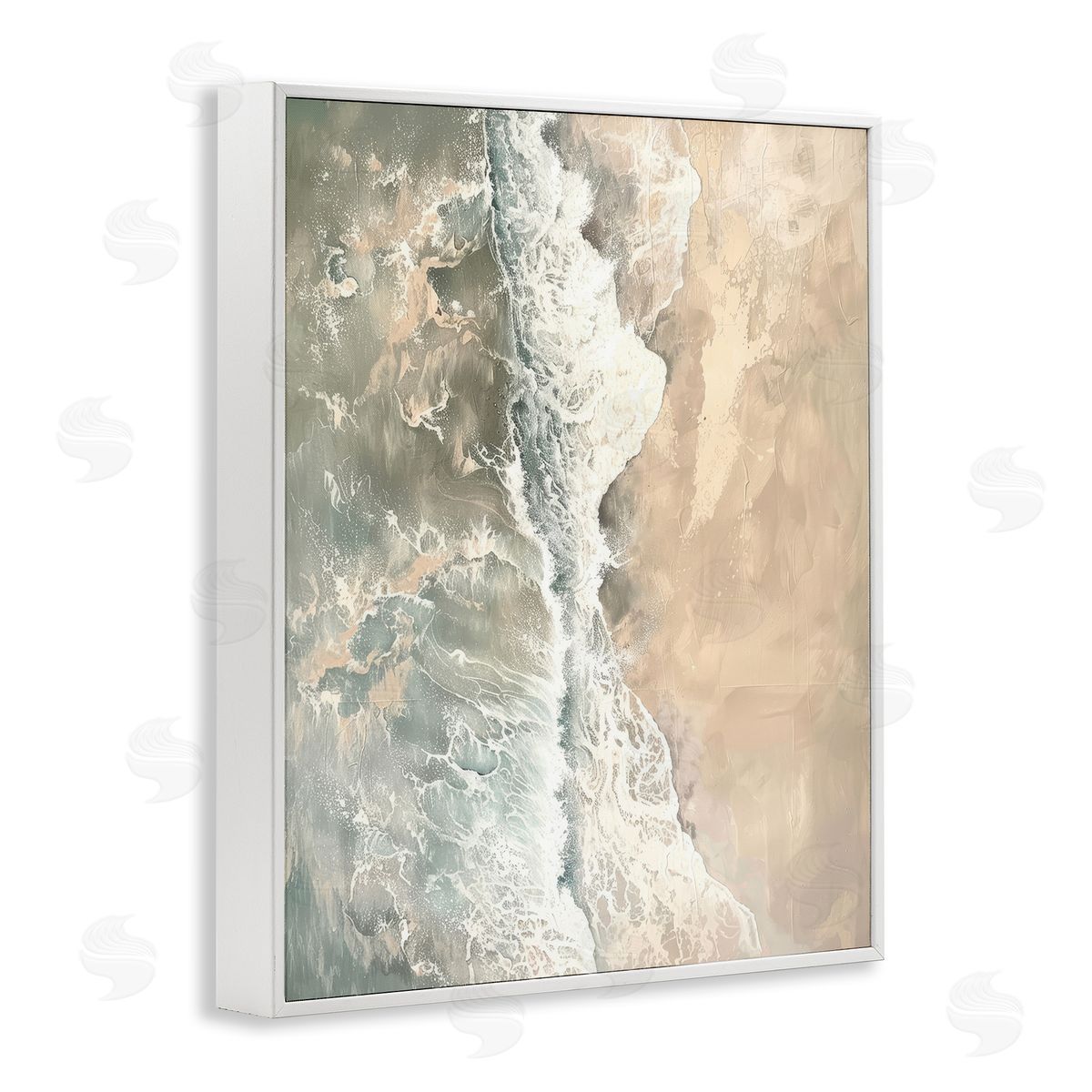 Vertical Aerial Beach White Frame Print Wall Art, Home Decor by Petal Prints Design