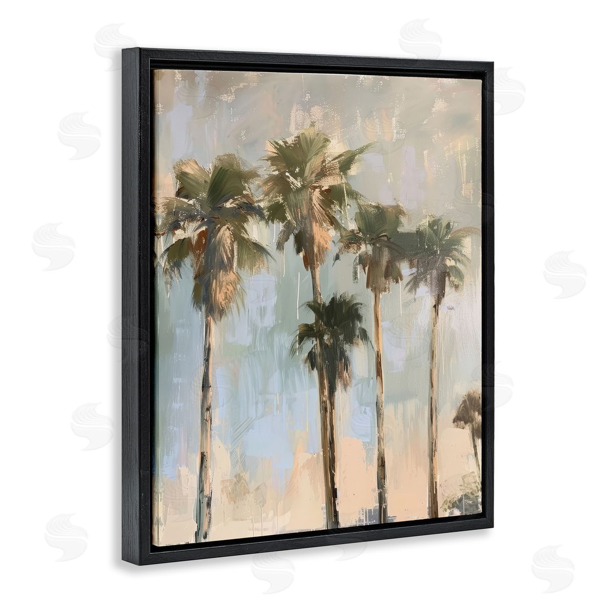 Painterly Palm Trees Black Floating Frame Canvas Wall Art, Home Decor by Petal Prints Design