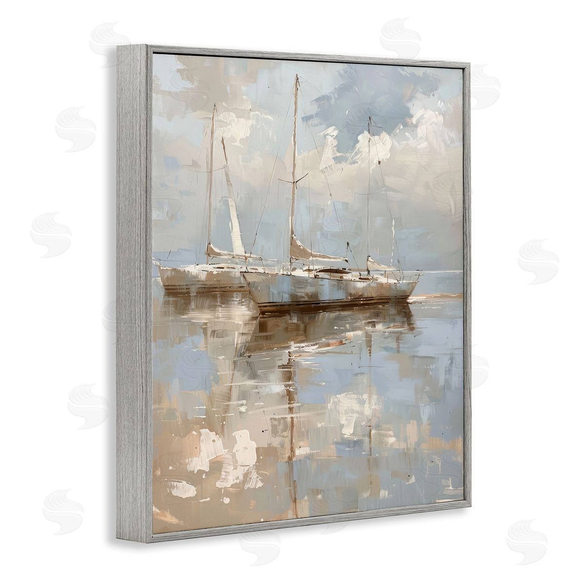Race Day Sailboats Grey Frame Print Wall Art, Home Decor by Petal Prints Design