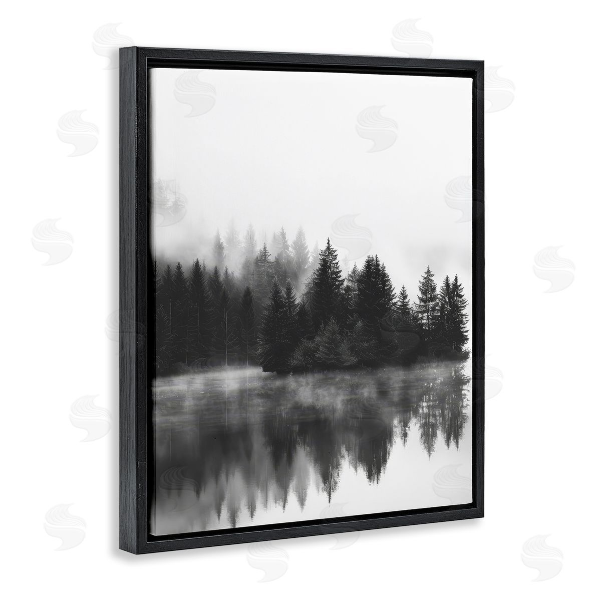Dark Tree Reflections Black Floating Frame Canvas Wall Art, Home Decor by Petal Prints Design