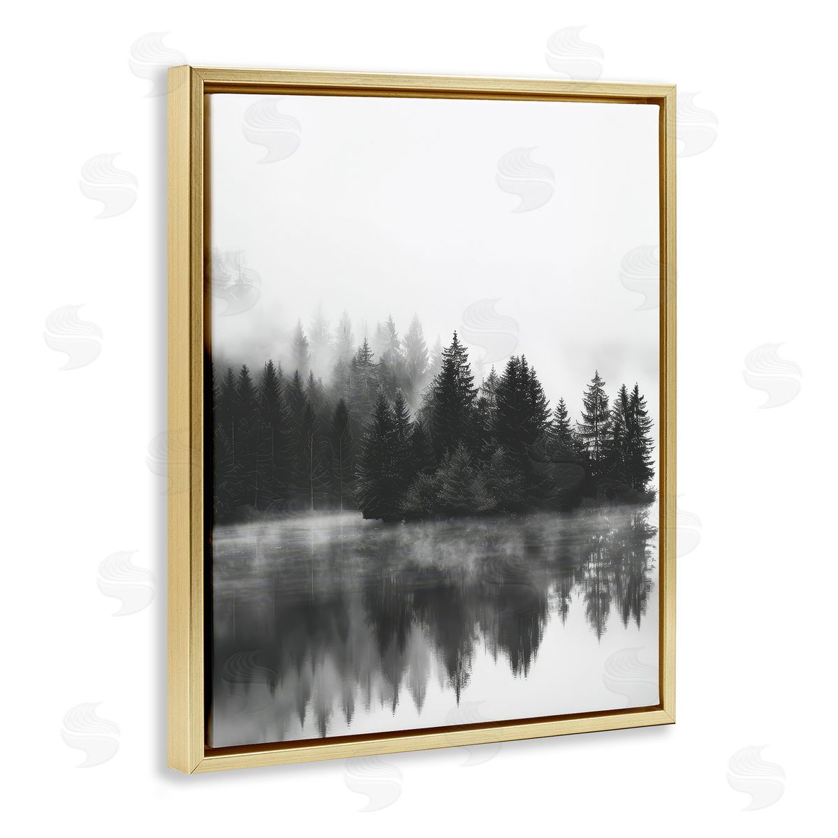 Dark Tree Reflections Gold Floating Frame Canvas Wall Art, Home Decor by Petal Prints Design
