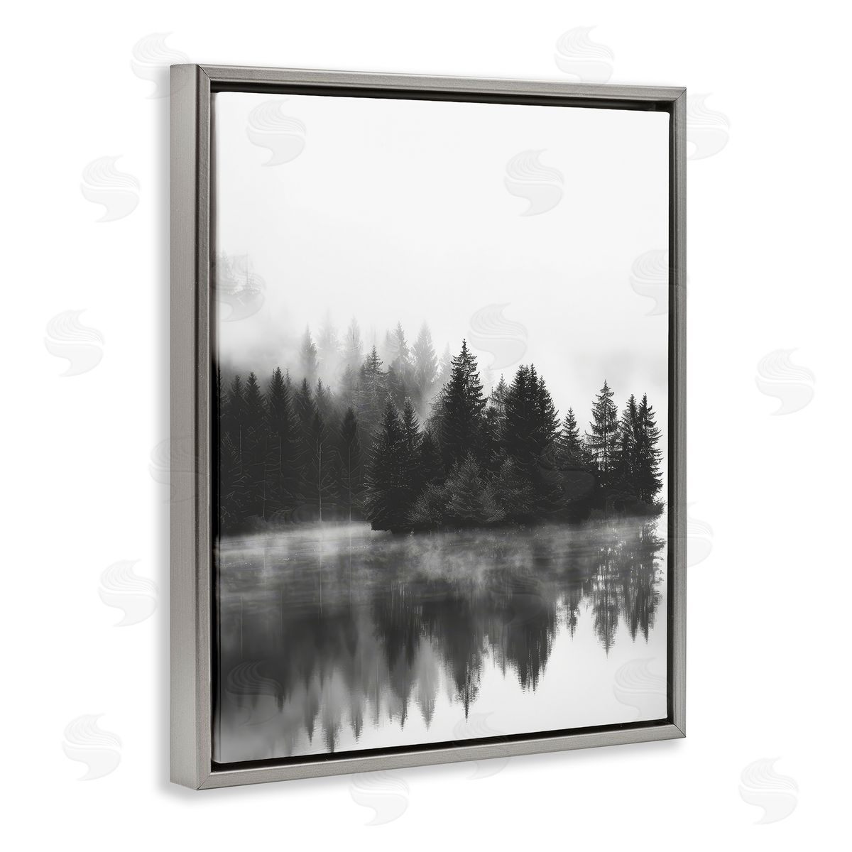 Dark Tree Reflections Grey Floating Frame Canvas Wall Art, Home Decor by Petal Prints Design