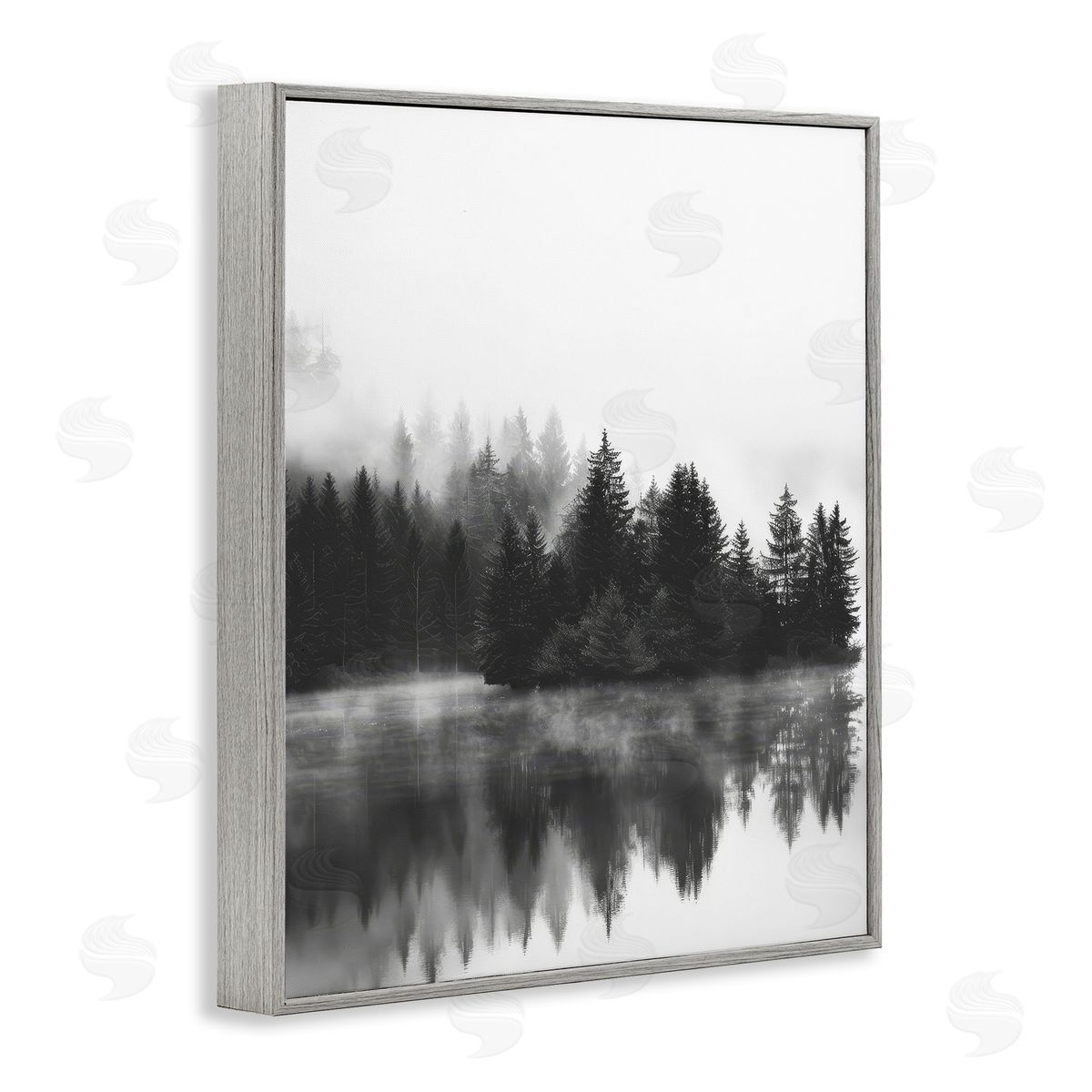 Dark Tree Reflections Grey Frame Print Wall Art, Home Decor by Petal Prints Design