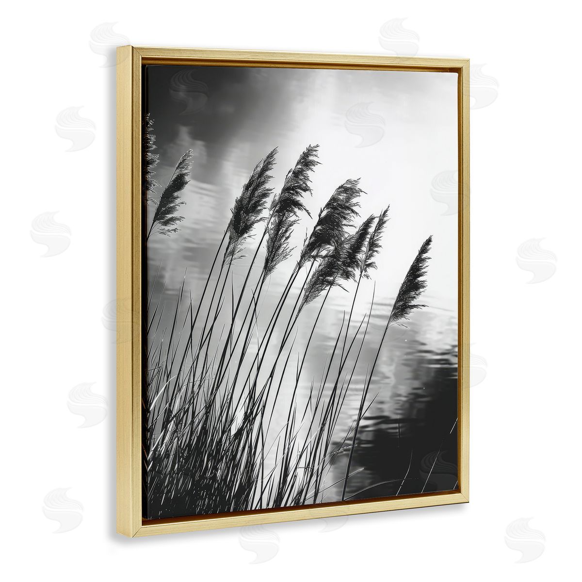 Stark Contrast Wheat Gold Floating Frame Canvas Wall Art, Home Decor by Petal Prints Design