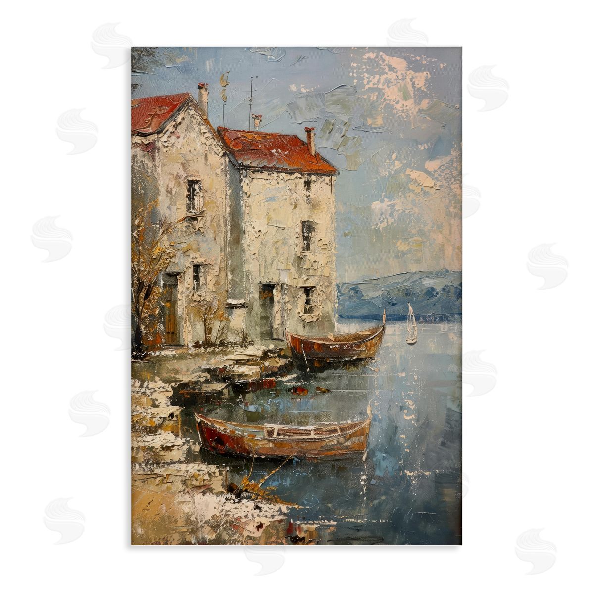 Red Townside Boats Canvas Wall Art, Home Decor by Petal Prints Design