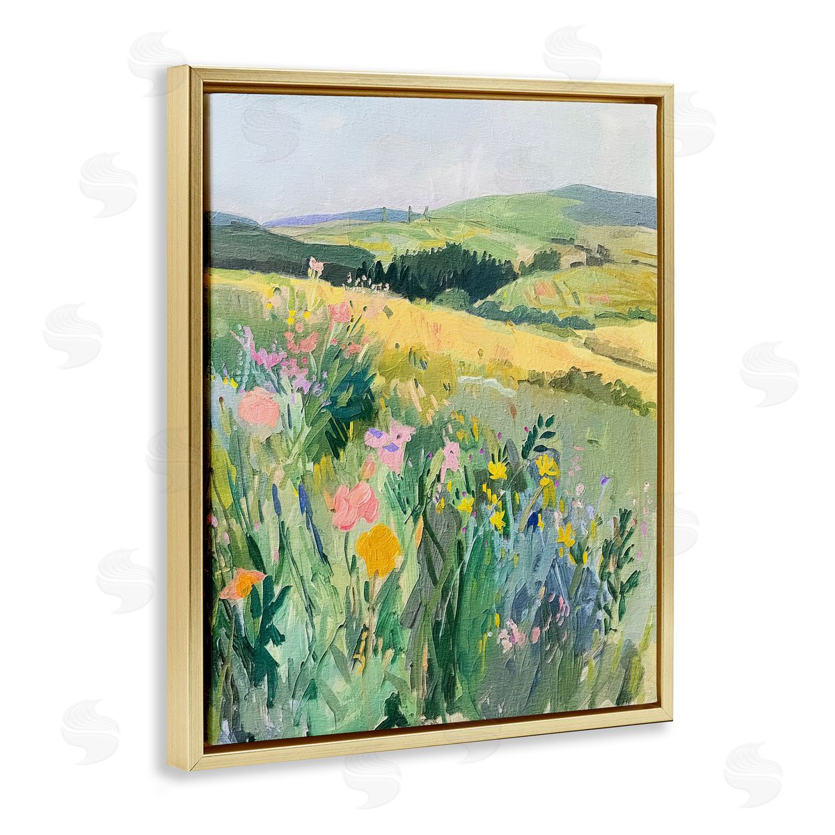 Pastel Landscape Hills Gold Floating Frame Canvas Wall Art, Home Decor by RileyB