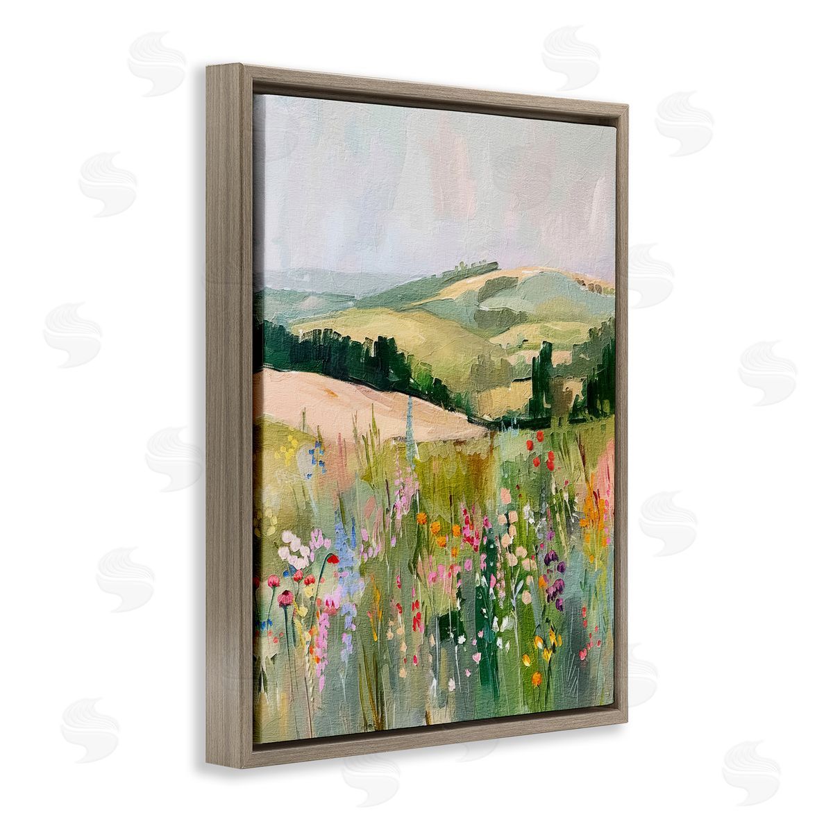 Pastel Countryside Meadows Brown Floating Frame Canvas Wall Art, Home Decor by RileyB