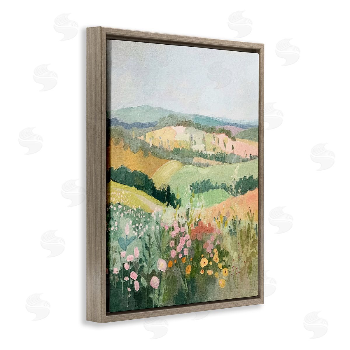 Pastel Rolling Hills Scene Brown Floating Frame Canvas Wall Art, Home Decor by RileyB