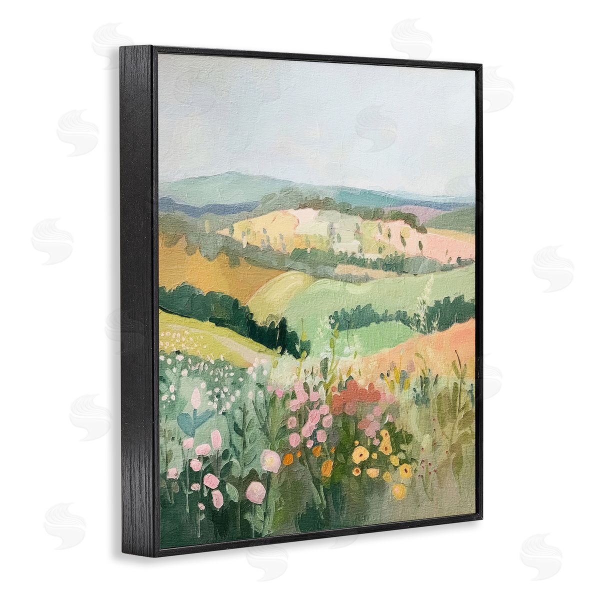 Pastel Rolling Hills Scene Black Frame Print Wall Art, Home Decor by RileyB