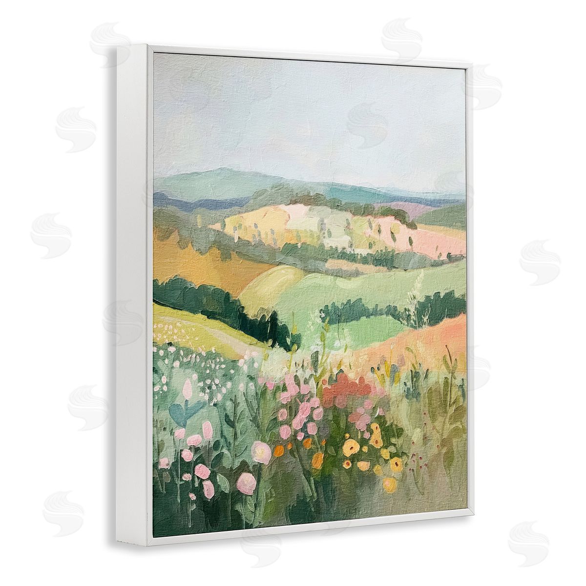 Pastel Rolling Hills Scene White Frame Print Wall Art, Home Decor by RileyB