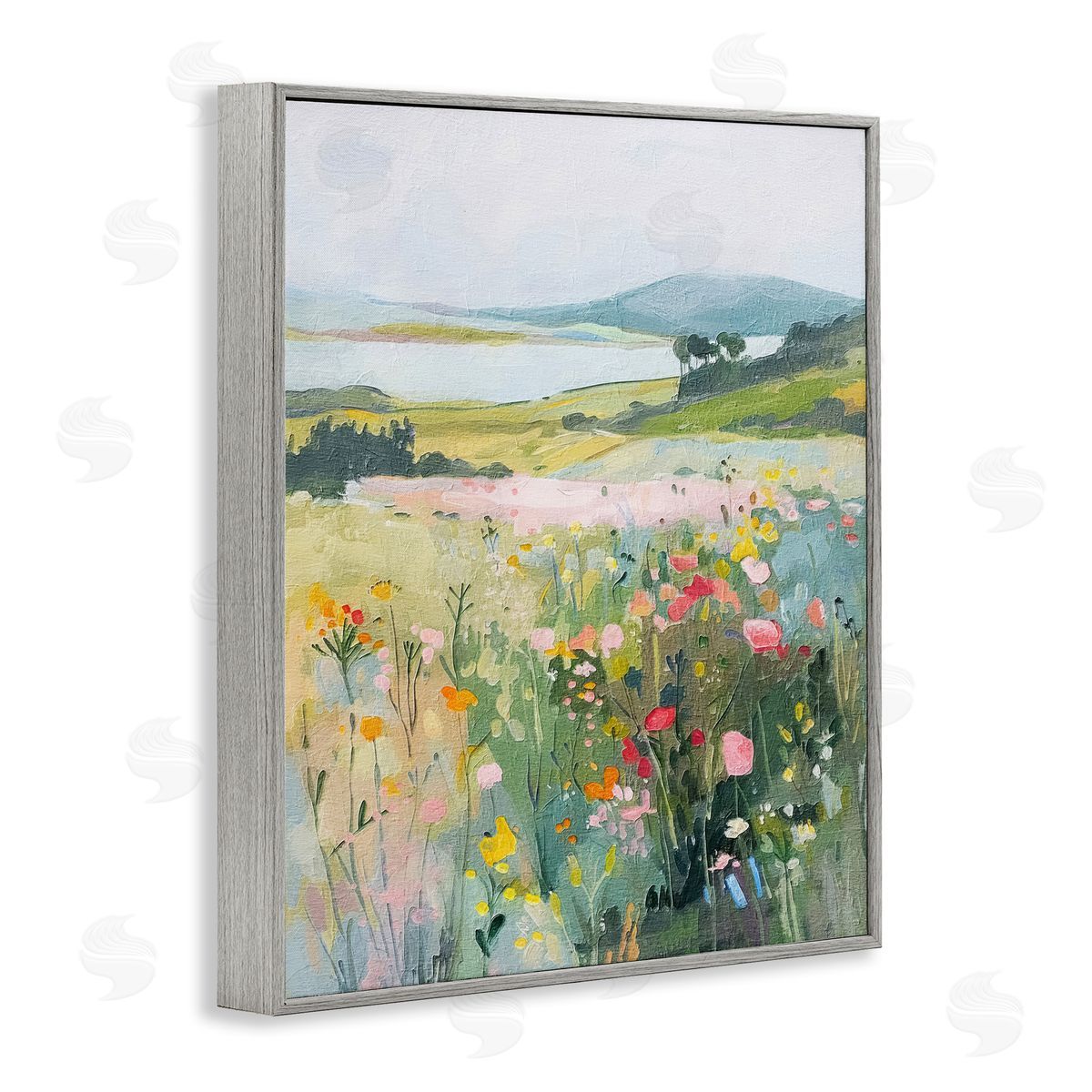 Soft Abstract Countryside Grey Frame Print Wall Art, Home Decor by RileyB
