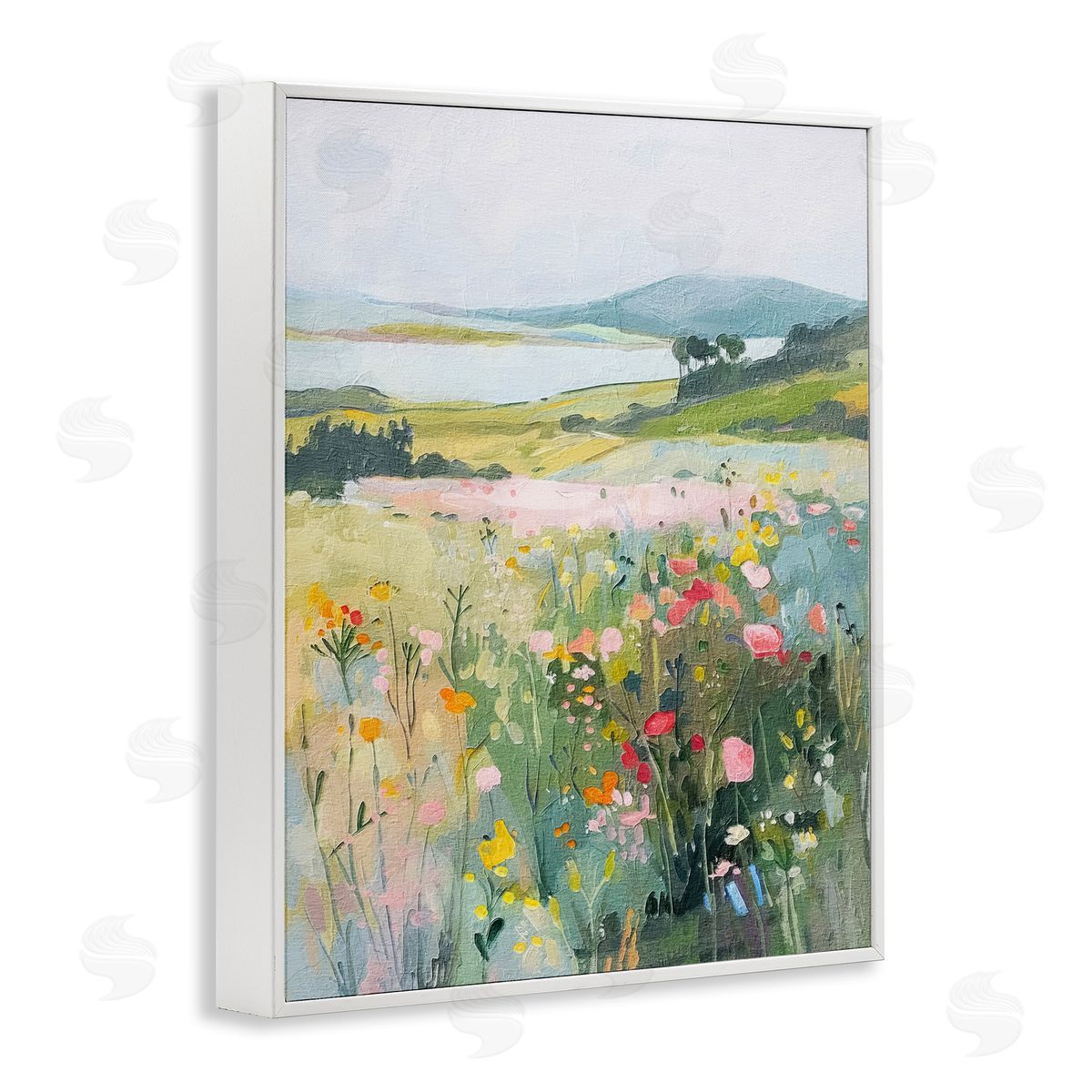 Soft Abstract Countryside White Frame Print Wall Art, Home Decor by RileyB