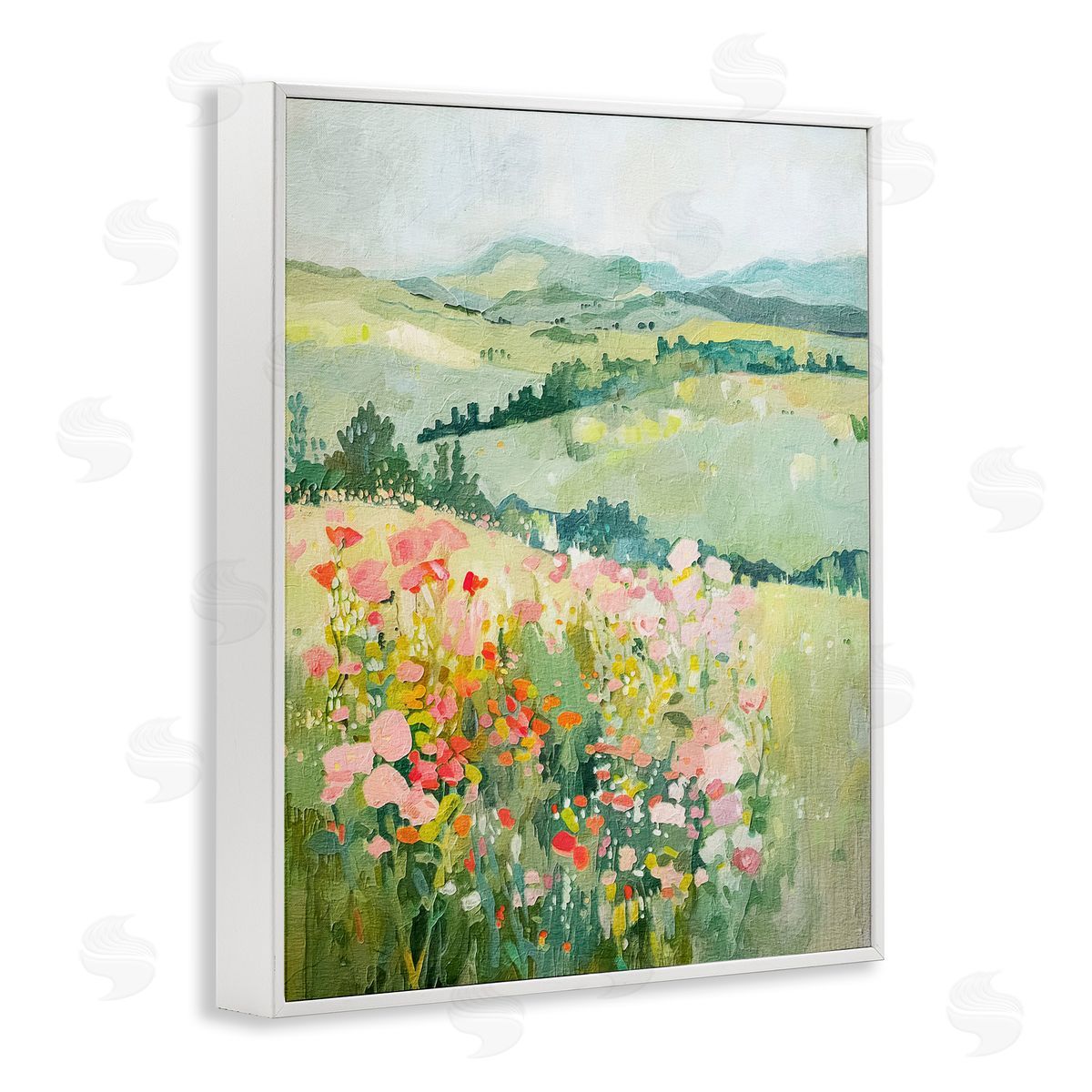 Soft Flowers Meadow White Frame Print Wall Art, Home Decor by RileyB