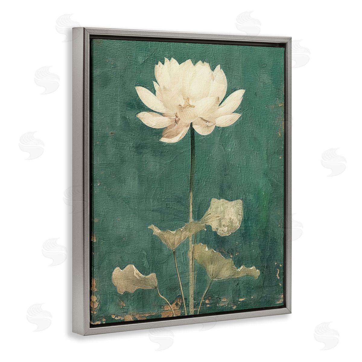 Vintage Floral Bud Grey Floating Frame Canvas Wall Art, Home Decor by RileyB