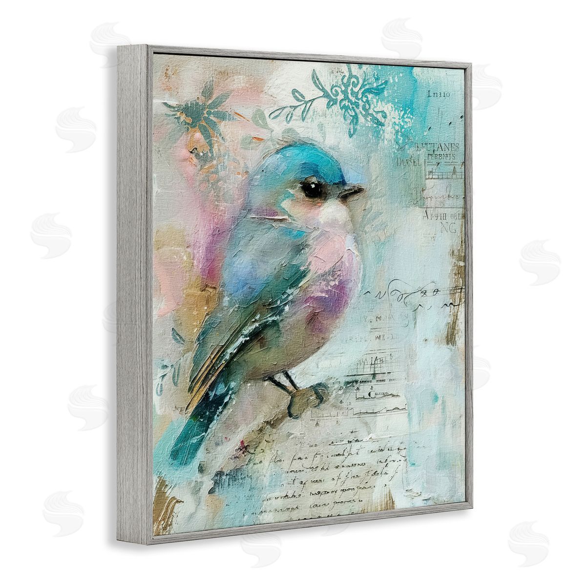 Vintage Soft Pastel Bird Grey Frame Print Wall Art, Home Decor by RileyB