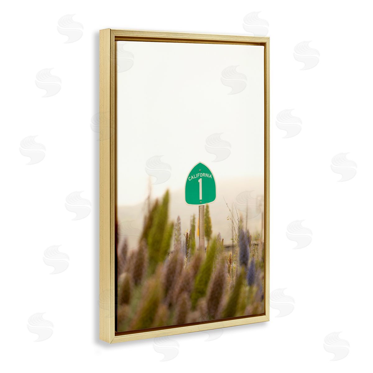 California Road Sign View Gold Floating Frame Canvas Wall Art, Home Decor by Crystal Lynn Collins