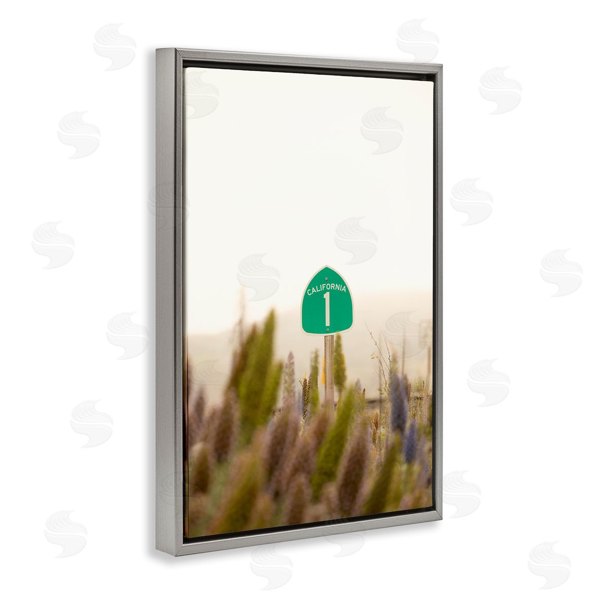 California Road Sign View Grey Floating Frame Canvas Wall Art, Home Decor by Crystal Lynn Collins
