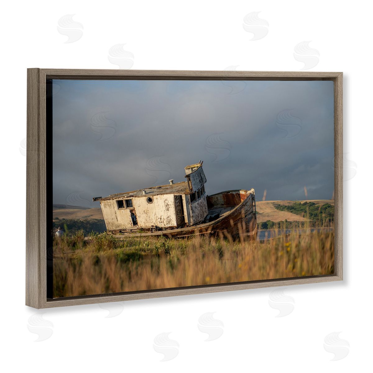Old Shipwreck on Beach Brown Floating Frame Canvas Wall Art, Home Decor by Crystal Lynn Collins