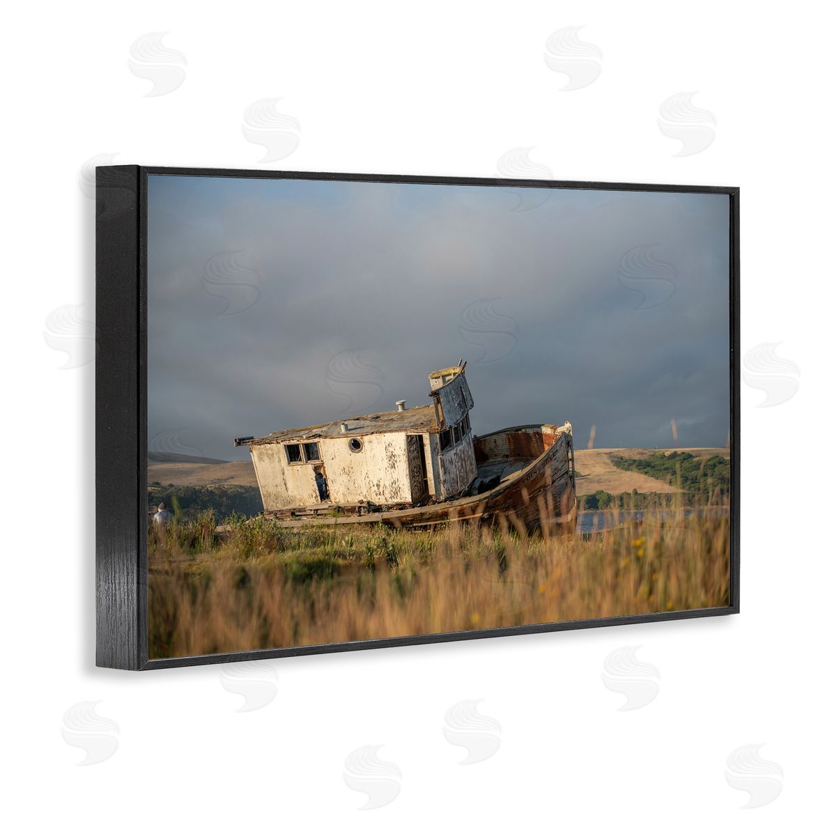 Old Shipwreck on Beach Black Frame Print Wall Art, Home Decor by Crystal Lynn Collins