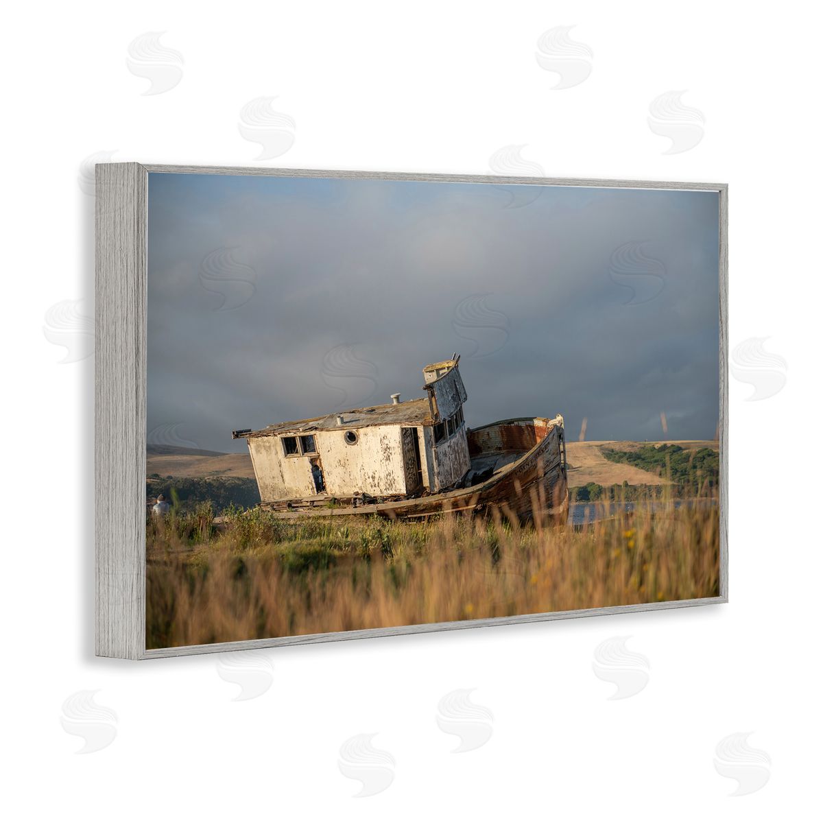 Old Shipwreck on Beach Grey Frame Print Wall Art, Home Decor by Crystal Lynn Collins
