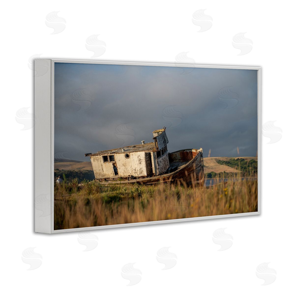 Old Shipwreck on Beach White Frame Print Wall Art, Home Decor by Crystal Lynn Collins