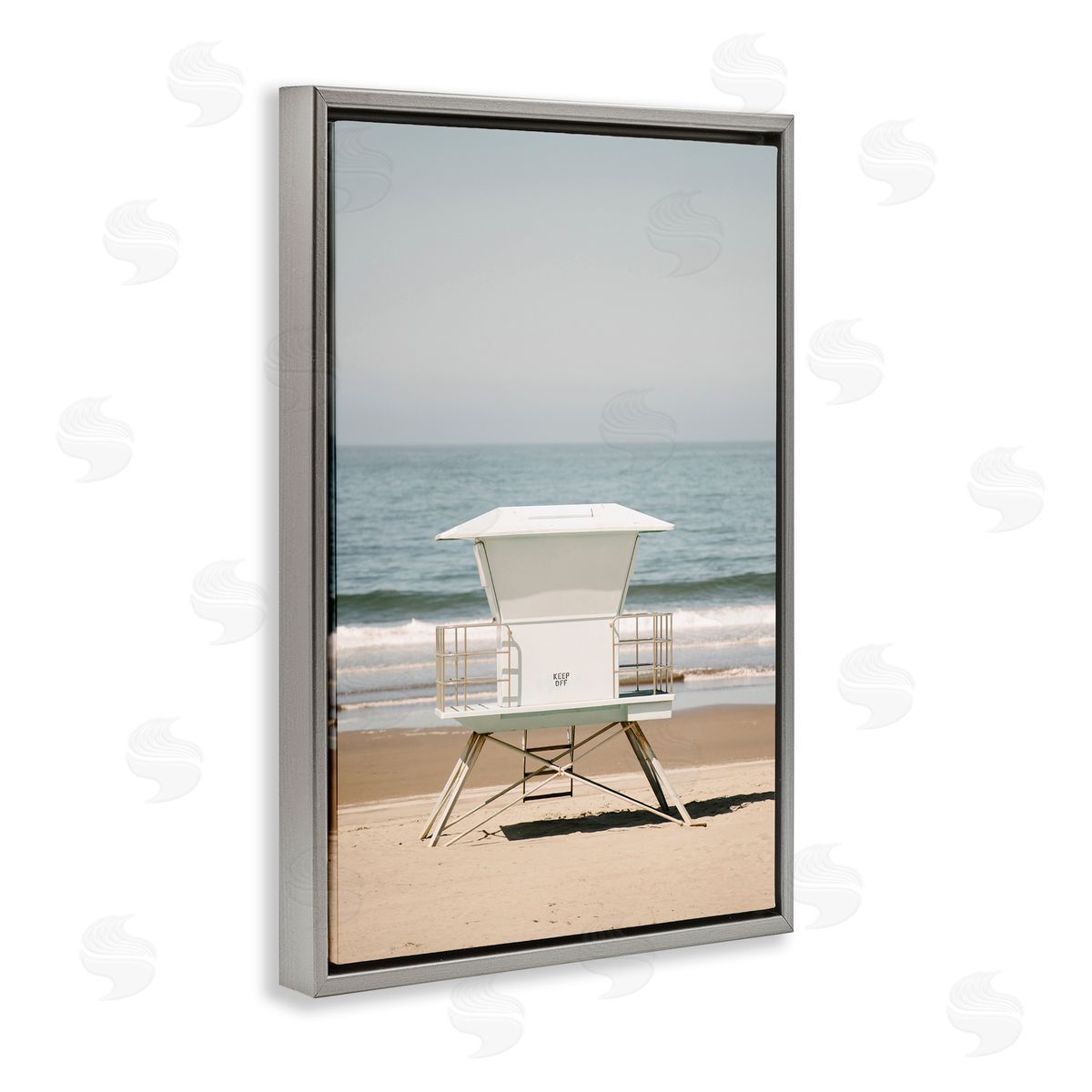 Surf Shack on Shore Grey Floating Frame Canvas Wall Art, Home Decor by Crystal Lynn Collins