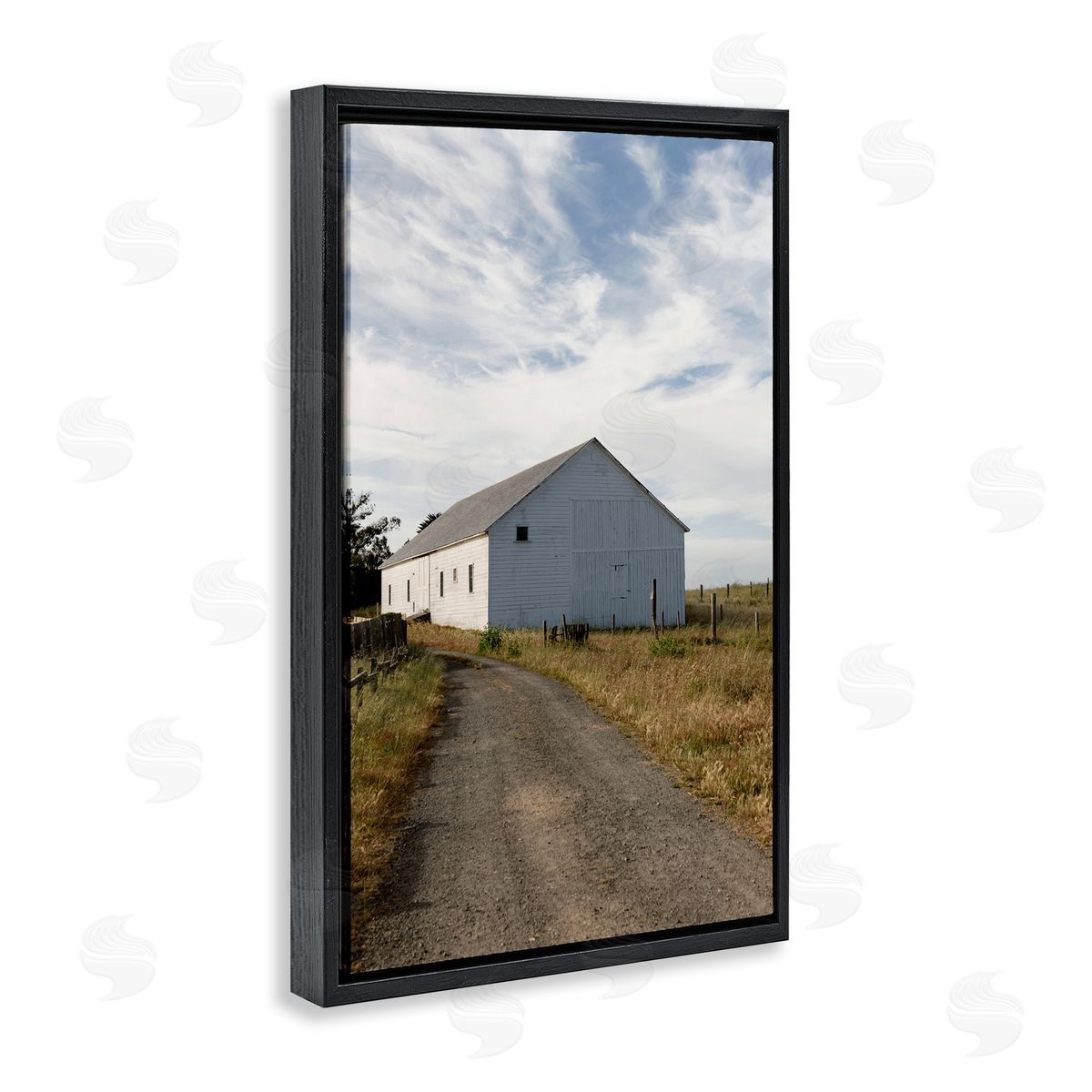 Receding Road to Barn Black Floating Frame Canvas Wall Art, Home Decor by Crystal Lynn Collins