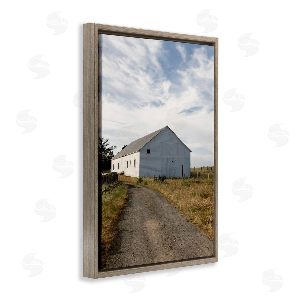 Receding Road to Barn Brown Floating Frame Canvas Wall Art, Home Decor by Crystal Lynn Collins