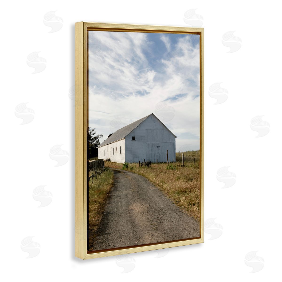 Receding Road to Barn Gold Floating Frame Canvas Wall Art, Home Decor by Crystal Lynn Collins