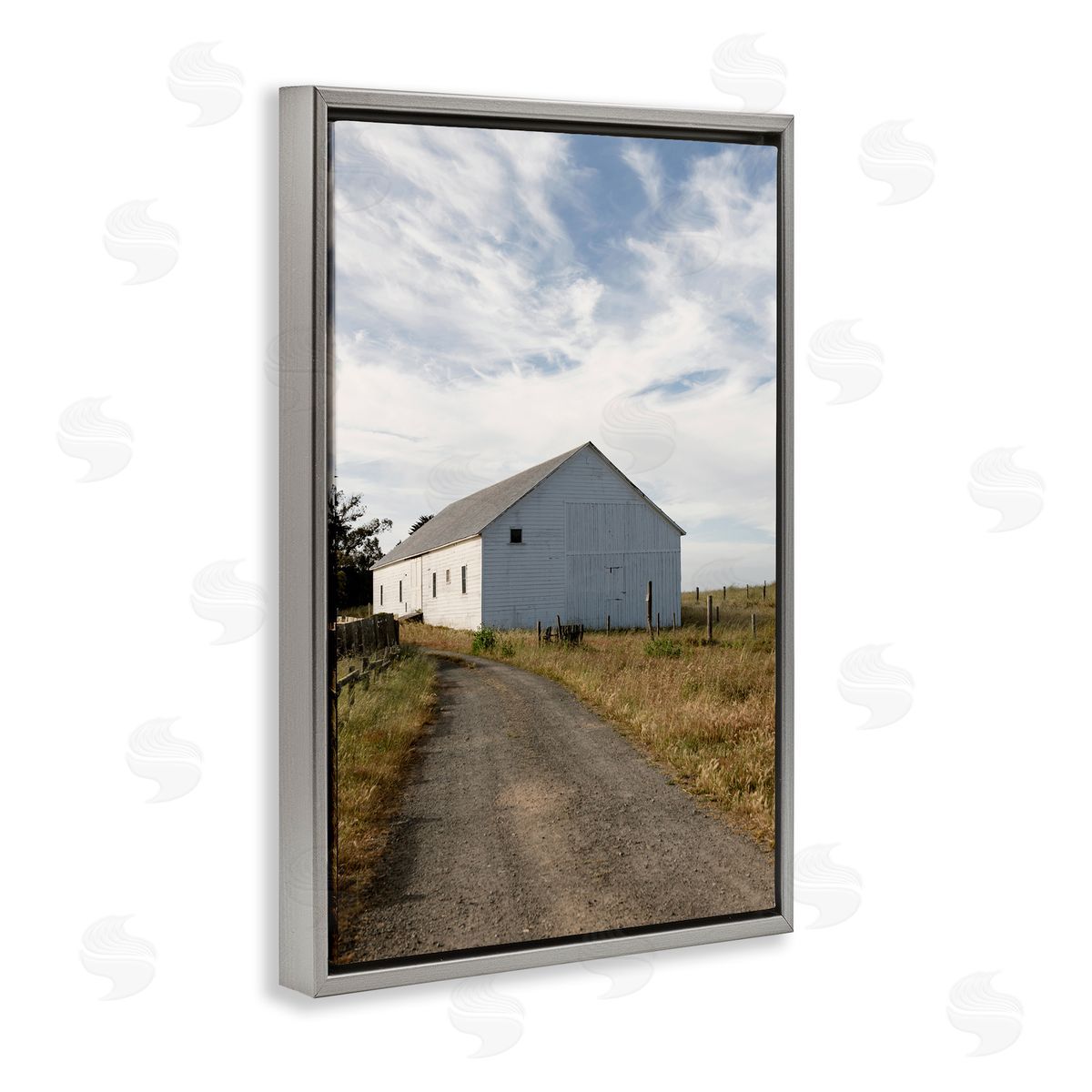 Receding Road to Barn Grey Floating Frame Canvas Wall Art, Home Decor by Crystal Lynn Collins