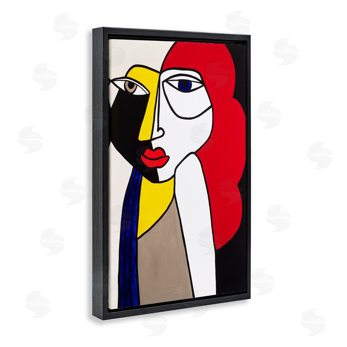 Cubist Portrait of Woman Black Floating Frame Canvas Wall Art, Home Decor by Ruth Fromstein