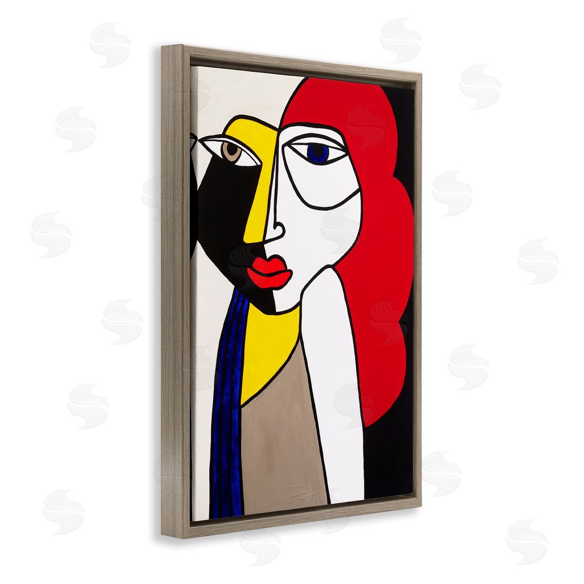 Cubist Portrait of Woman Brown Floating Frame Canvas Wall Art, Home Decor by Ruth Fromstein