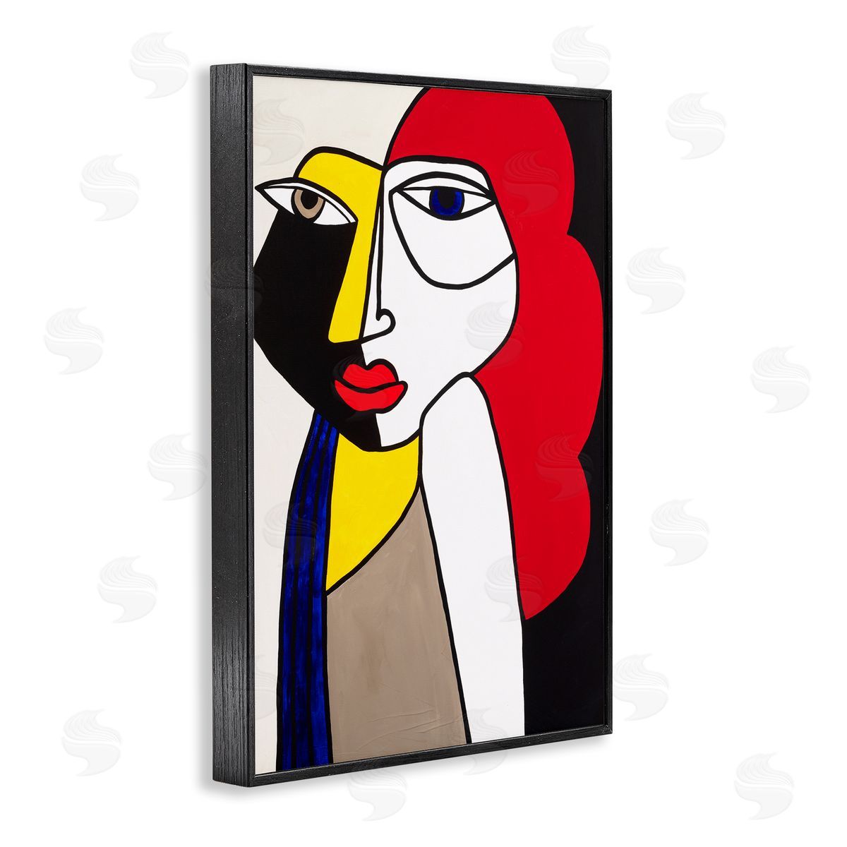 Cubist Portrait of Woman Black Frame Print Wall Art, Home Decor by Ruth Fromstein