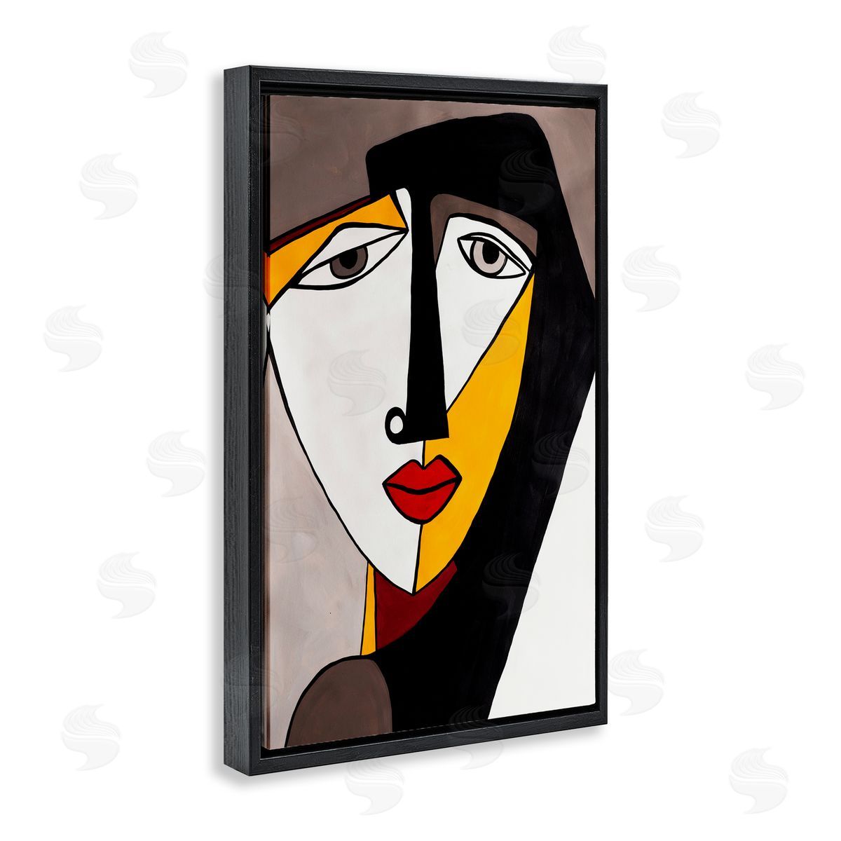 Cubist Bold Face Black Floating Frame Canvas Wall Art, Home Decor by Ruth Fromstein