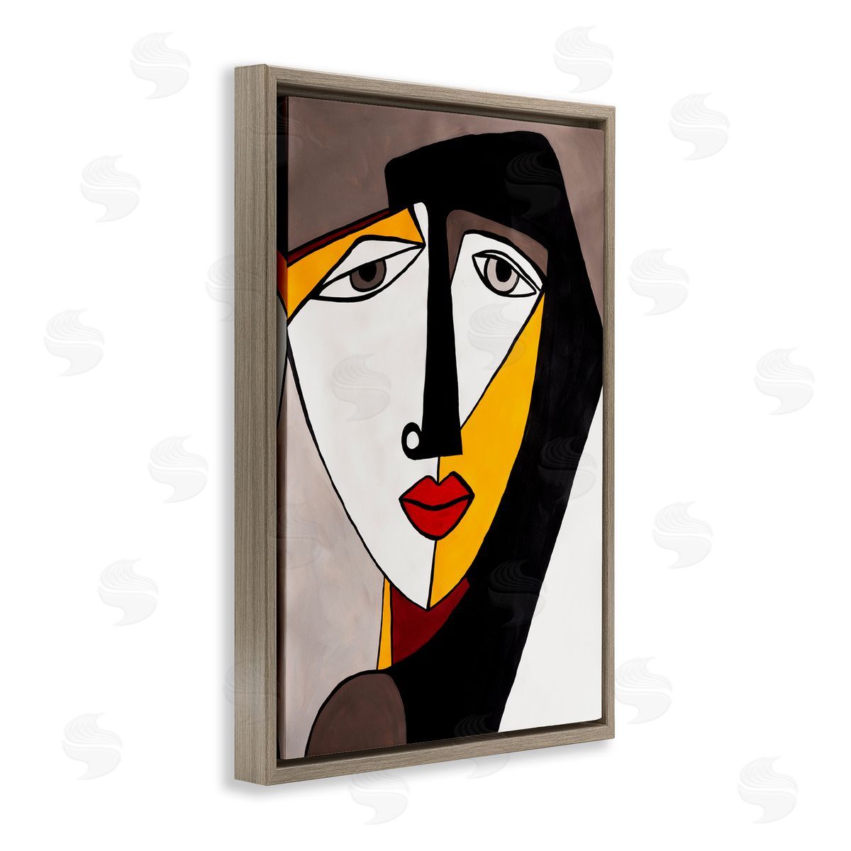 Cubist Bold Face Brown Floating Frame Canvas Wall Art, Home Decor by Ruth Fromstein
