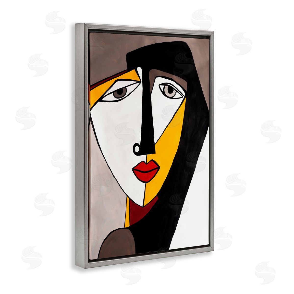 Cubist Bold Face Grey Floating Frame Canvas Wall Art, Home Decor by Ruth Fromstein