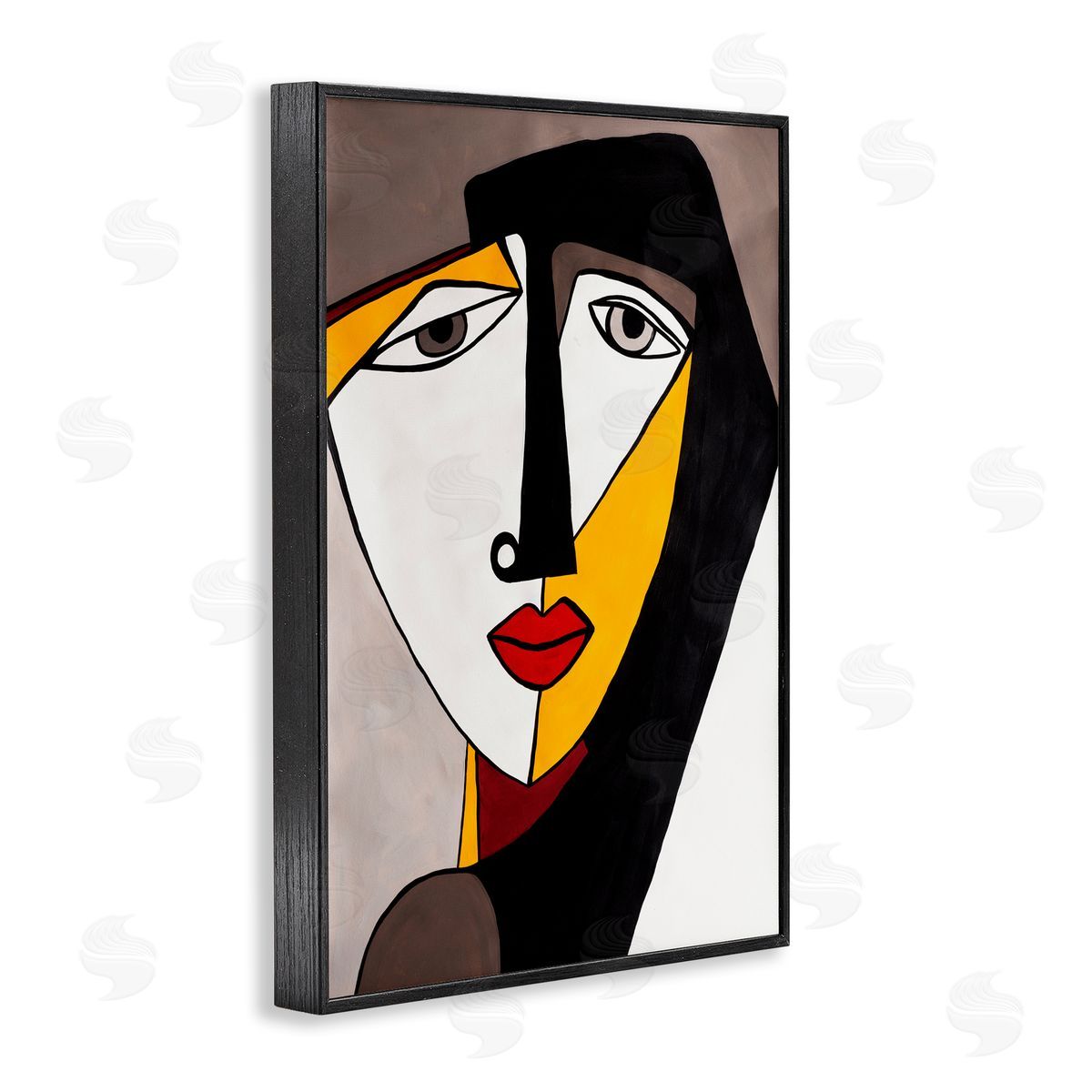 Cubist Bold Face Black Frame Print Wall Art, Home Decor by Ruth Fromstein