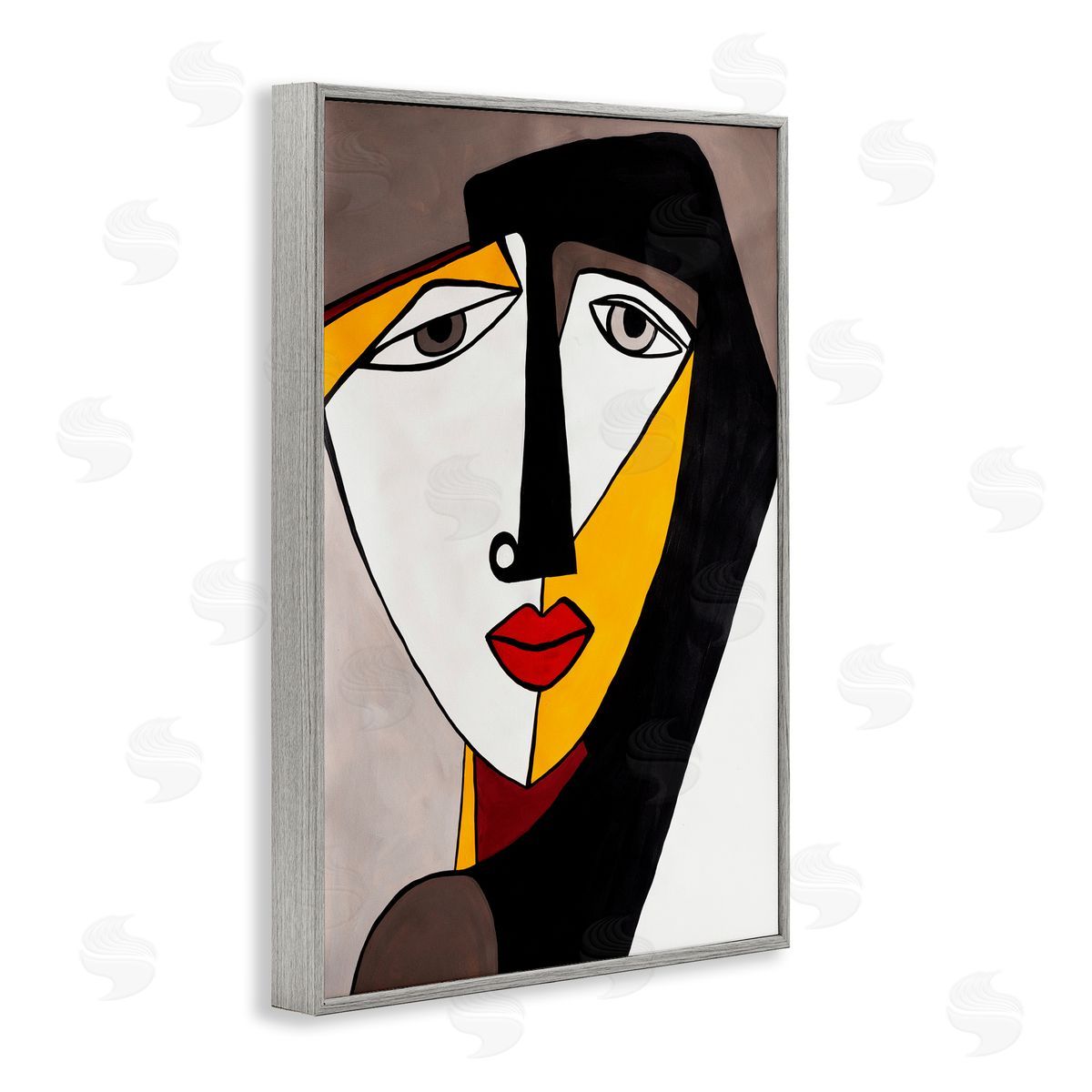 Cubist Bold Face Grey Frame Print Wall Art, Home Decor by Ruth Fromstein