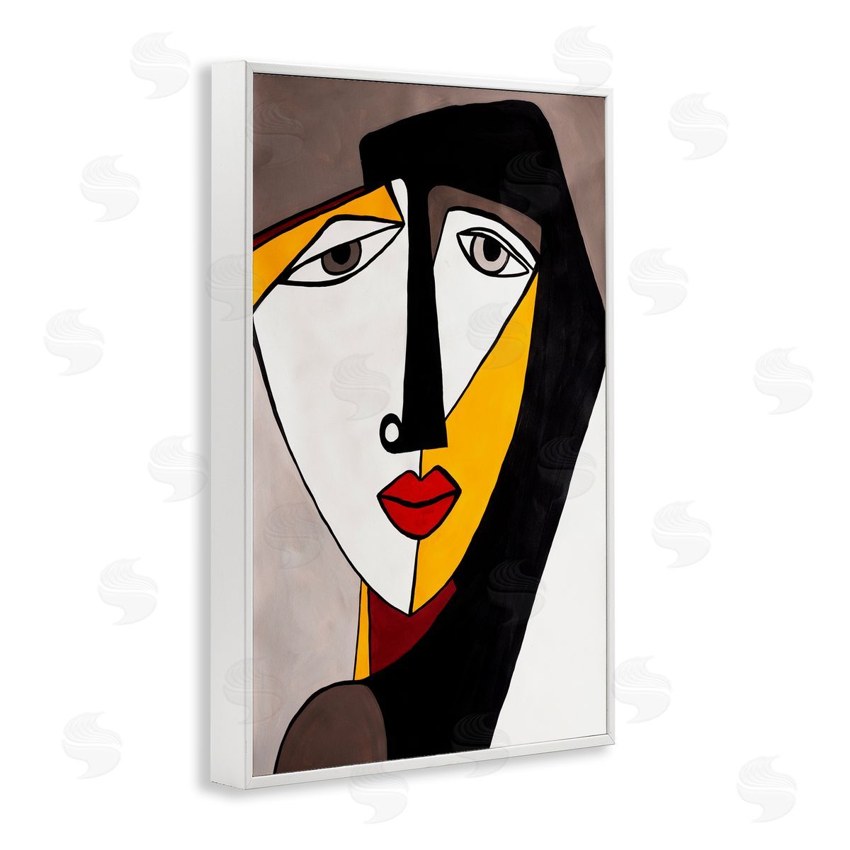 Cubist Bold Face White Frame Print Wall Art, Home Decor by Ruth Fromstein